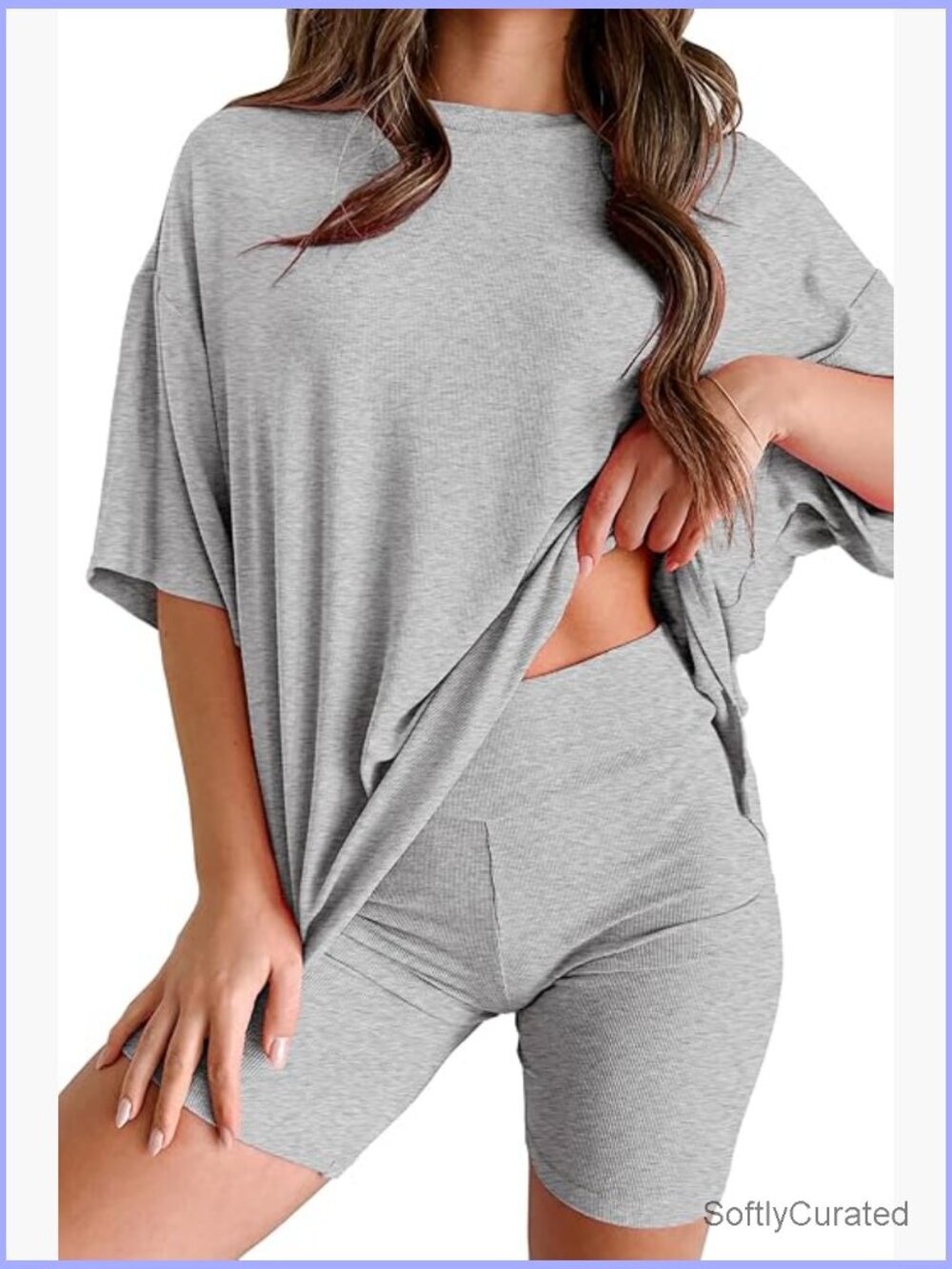 Women's 2 Piece Lounge Set Oversized Tshirt & Biker Shorts Loungewear Pajama